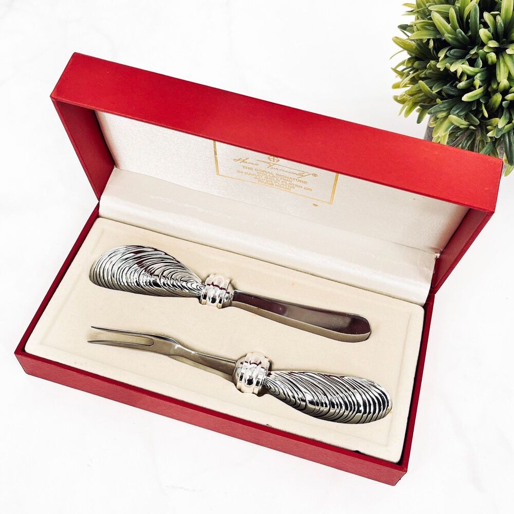 Hans Turnwald Coral Signature Collection Silver Plate Spreader & Fork Boxed